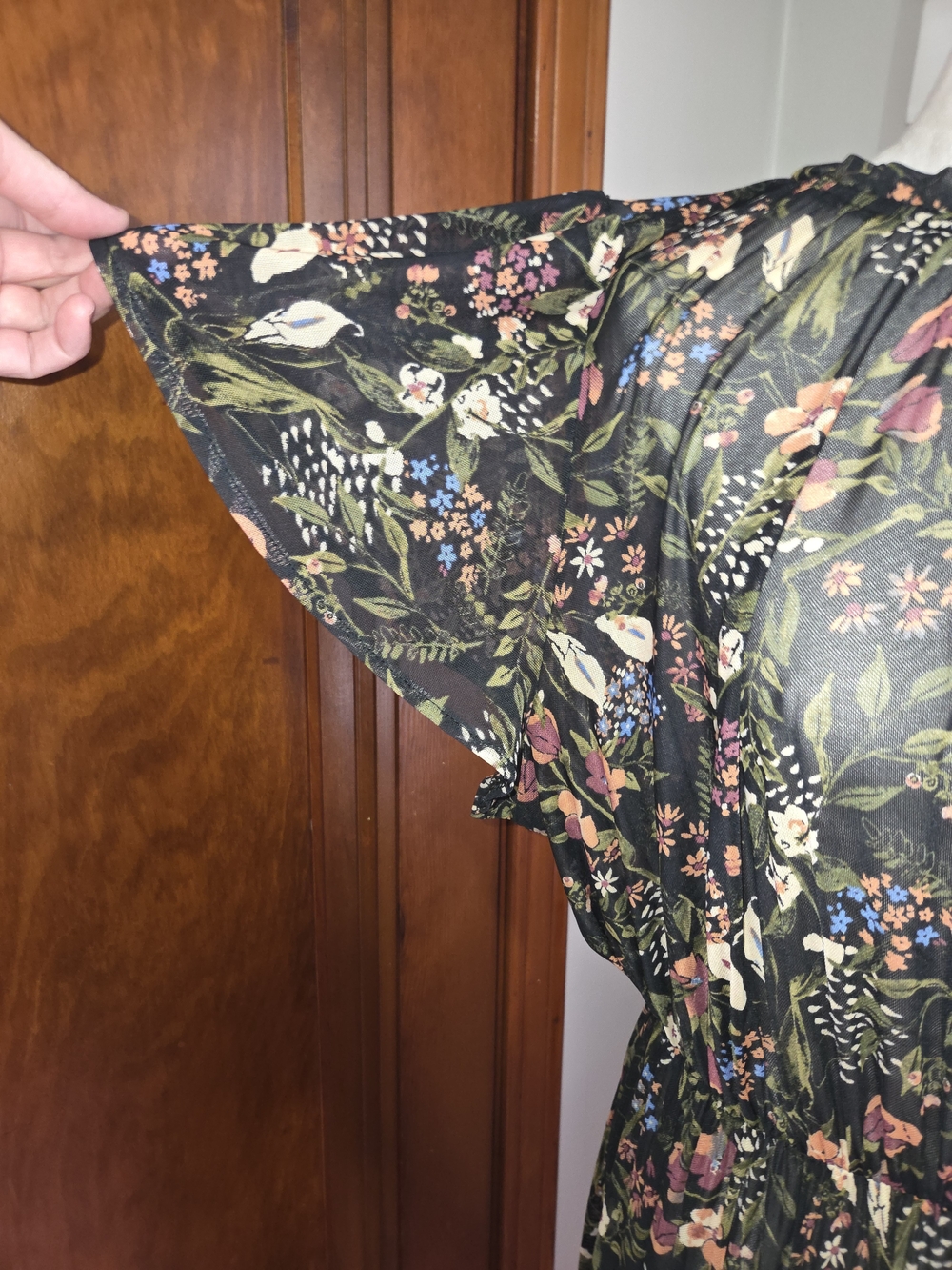 Ava & Viv Olive Green And Brown Floral Midi Dress with Flutter Sleeves - Picture 3 of 6